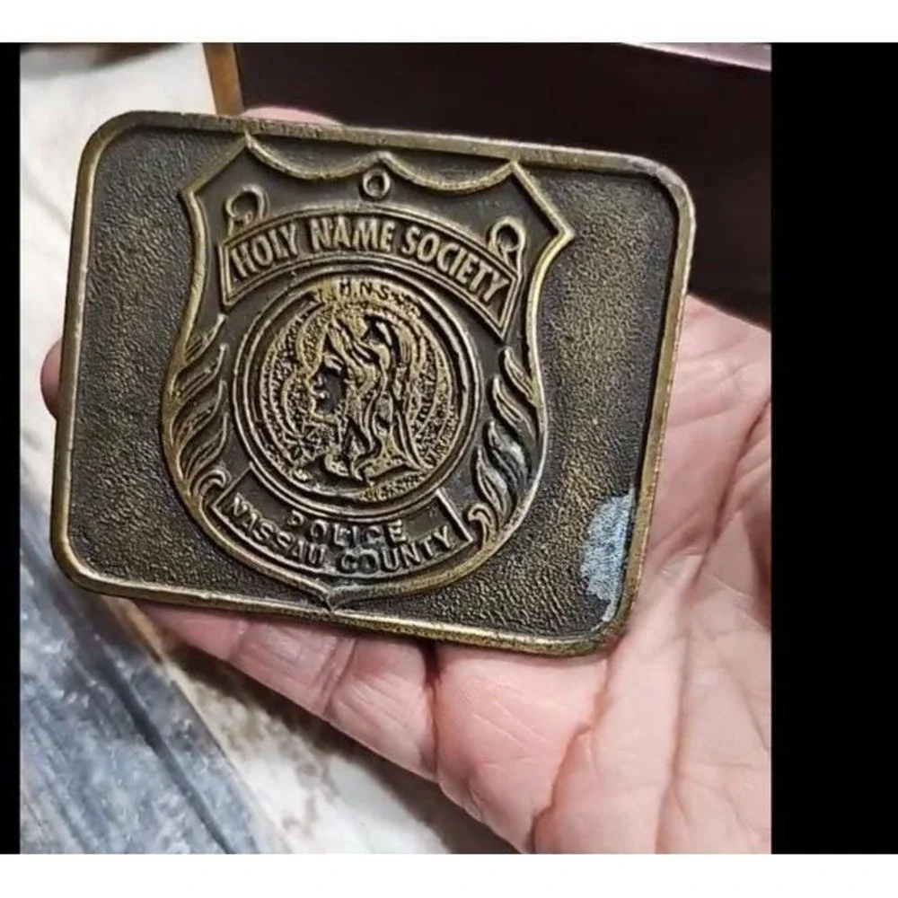 vintage Holy‎ Name Society Nassau County Police belt buckle Small Discoloration